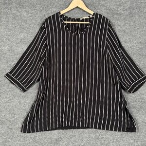 Soft Surroundings Womens Size 2X Tunic Top Black Striped Cotton 3/4 Sleeves
